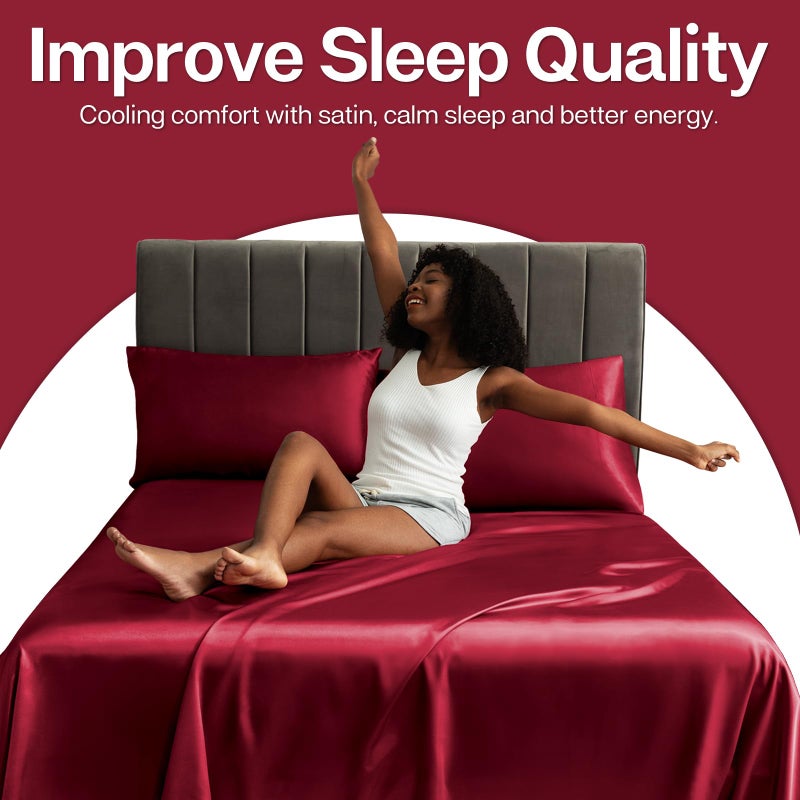 MR&HM Satin Pillowcase for Hair and Skin, Silk Satin Pillowcase 2 Pack, Standard Size Pillow Cases Set of 2, Silky Pillow Cover with Envelope Closure (20x26, Burgundy) - Image 5